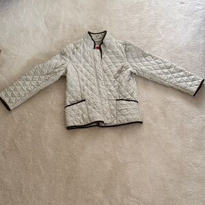 Esprit Quilted Beige Jacket with Brown Trim – Size L (women's)